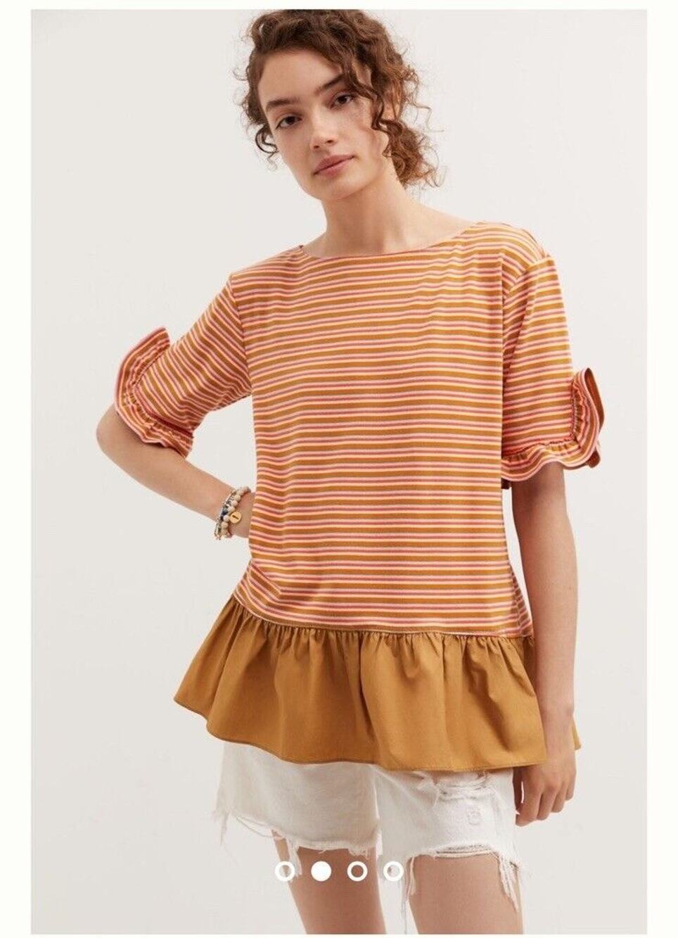 Anthropologie Maeve Top Womens Size Large Ruffle Peplum Blouse L Stripe